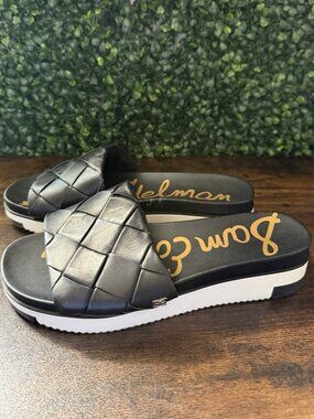 Sam Edelman Adaley Sandals Womens Size 7 M Black Leather Woven Slides Shoes
